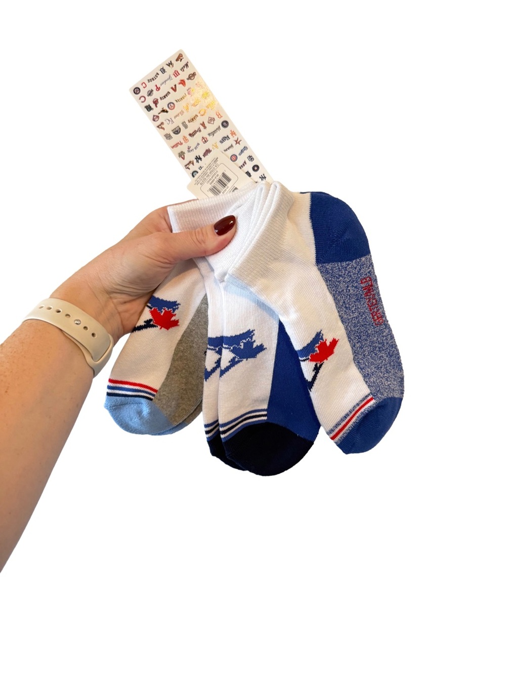MLB Blue Jays Baseball Athletic Socks - White, Blue & Red (3-Pack) NWT